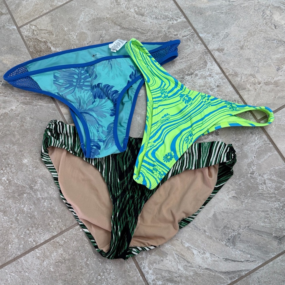 Blue and Green Bikini Bottoms Set of 3